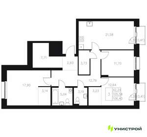 3-к квартира, вторичка, 106м2, 5/7 этаж