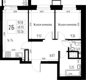 2-к квартира, вторичка, 50м2, 10/13 этаж