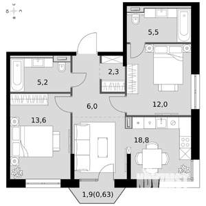3-к квартира, вторичка, 64м2, 10/19 этаж
