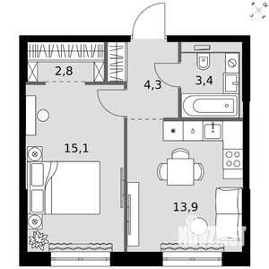 1-к квартира, вторичка, 40м2, 15/20 этаж
