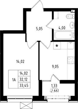 1-к квартира, строящийся дом, 33м2, 11/15 этаж