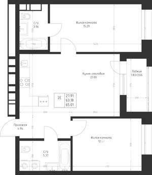 2-к квартира, вторичка, 65м2, 7/23 этаж