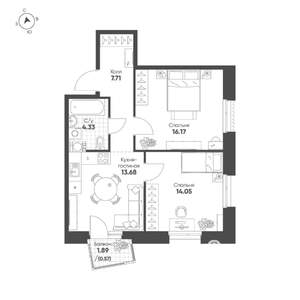 2-к квартира, строящийся дом, 57м2, 3/19 этаж