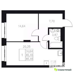 1-к квартира, вторичка, 46м2, 1/8 этаж