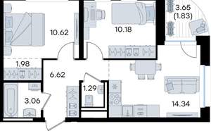 2-к квартира, вторичка, 50м2, 6/10 этаж