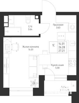 Студия квартира, вторичка, 27м2, 8/23 этаж