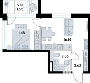 1-к квартира, вторичка, 36м2, 6/8 этаж