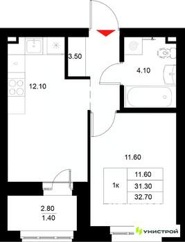 1-к квартира, вторичка, 33м2, 8/22 этаж