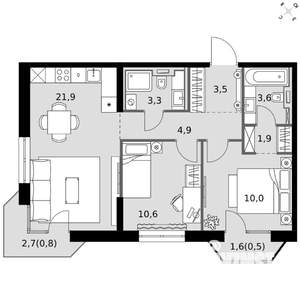 2-к квартира, вторичка, 62м2, 12/20 этаж