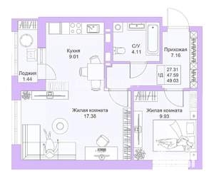 2-к квартира, вторичка, 48м2, 20/25 этаж