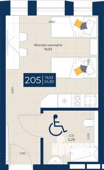 1-к квартира, вторичка, 25м2, 2/5 этаж