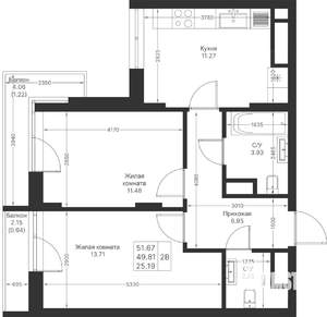 2-к квартира, вторичка, 52м2, 12/24 этаж