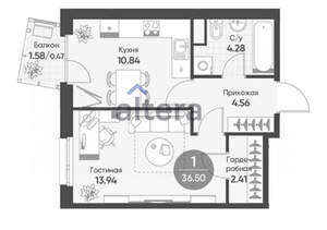 1-к квартира, строящийся дом, 36м2, 4/17 этаж