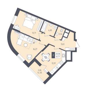 2-к квартира, вторичка, 62м2, 9/22 этаж