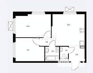 2-к квартира, вторичка, 48м2, 6/12 этаж