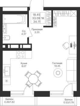 Студия квартира, вторичка, 34м2, 10/10 этаж