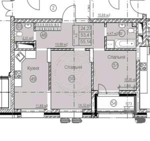 2-к квартира, строящийся дом, 55м2, 4/8 этаж