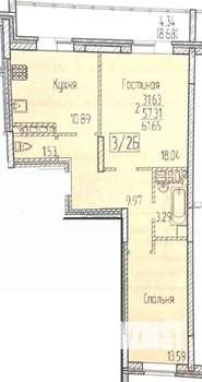 2-к квартира, вторичка, 57м2, 2/19 этаж