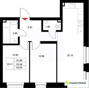 2-к квартира, вторичка, 54м2, 4/22 этаж