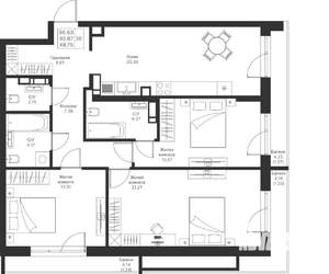3-к квартира, вторичка, 97м2, 8/25 этаж
