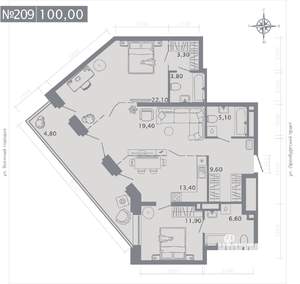 2-к квартира, строящийся дом, 100м2, 3/25 этаж