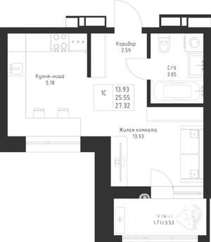 Студия квартира, вторичка, 27м2, 3/23 этаж