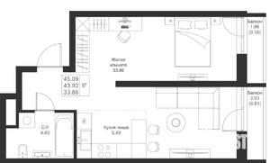 1-к квартира, вторичка, 45м2, 3/24 этаж