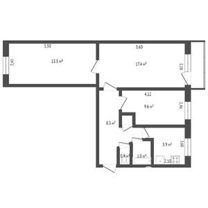 3-к квартира, вторичка, 60м2, 1/9 этаж