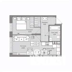 2-к квартира, вторичка, 47м2, 4/19 этаж