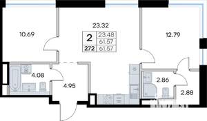 2-к квартира, вторичка, 62м2, 5/8 этаж