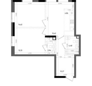 3-к квартира, строящийся дом, 66м2, 18/22 этаж