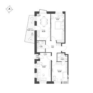 3-к квартира, вторичка, 85м2, 2/19 этаж