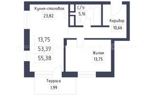 1-к квартира, вторичка, 55м2, 4/5 этаж