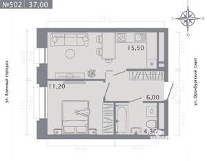 1-к квартира, строящийся дом, 37м2, 16/25 этаж
