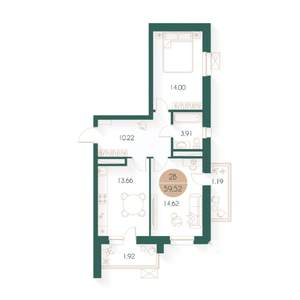 2-к квартира, строящийся дом, 59м2, 11/17 этаж