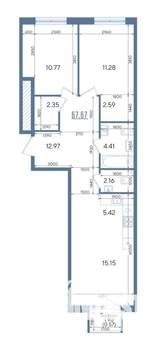 2-к квартира, вторичка, 68м2, 2/13 этаж