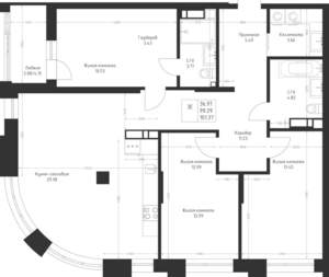 3-к квартира, вторичка, 101м2, 4/23 этаж
