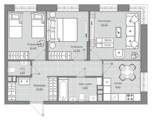 3-к квартира, вторичка, 70м2, 5/19 этаж