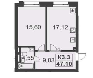 1-к квартира, вторичка, 47м2, 1/4 этаж