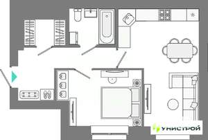 1-к квартира, вторичка, 43м2, 3/10 этаж