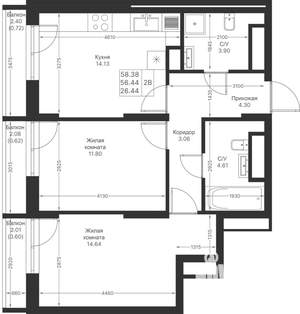 2-к квартира, вторичка, 58м2, 21/24 этаж