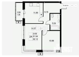 2-к квартира, сданный дом, 52м2, 15/16 этаж
