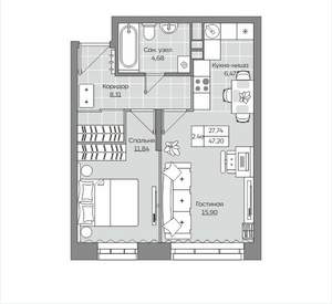 2-к квартира, вторичка, 47м2, 7/19 этаж