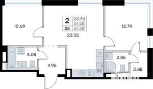 2-к квартира, вторичка, 62м2, 5/8 этаж