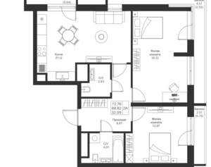 2-к квартира, вторичка, 73м2, 15/25 этаж