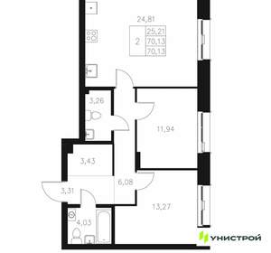 2-к квартира, вторичка, 70м2, 2/7 этаж