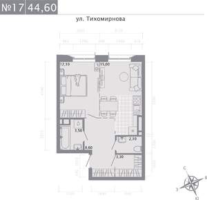 1-к квартира, строящийся дом, 45м2, 3/5 этаж