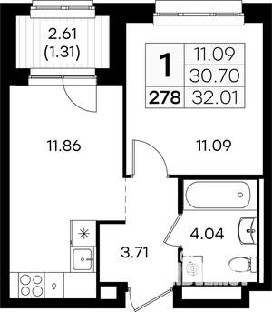 1-к квартира, строящийся дом, 32м2, 2/10 этаж