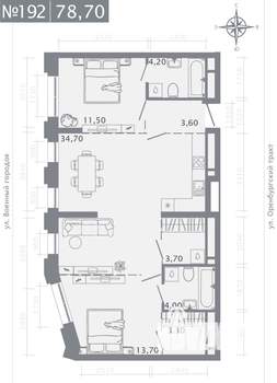 2-к квартира, строящийся дом, 79м2, 24/25 этаж