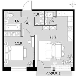 2-к квартира, вторичка, 48м2, 3/19 этаж